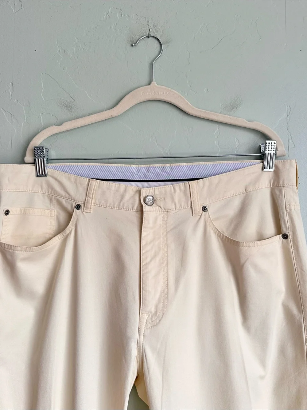 Peter Millar Men's Soft Touch Twill Five Pocket Trouser Yellow Cream Size 38